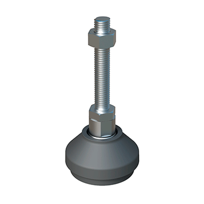 Our heavy duty adjustable foot has a reinforced tilting base of 15º  that resists a weight up to 2,700 Kg. It has been designed for applications that require both good surface finish and very good mechanical properties. The part is manufactured with a non-slipping base.
<br>
The standard product is made in stainless steel type 304 and it can also be made in type 316 on request.