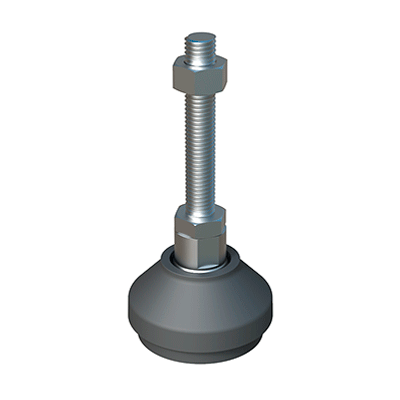 Our heavy duty adjustable foot has a reinforced tilting base of 15º that resists a weight up to 2,700 Kg. It has been designed for applications that require both good surface finish and very good mechanical properties. The part is manufactured with a non-slipping base.
<br>
The standard product is made in stainless steel type 304 and it can also be made in type 316 on request.