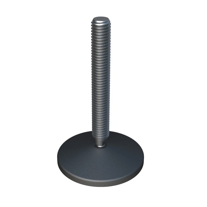 Our heavy duty adjustable foot has a reinforced tilting base of 15º that resists a weight up to 1,300 Kg. It has been designed for applications that require both good surface finish and very good mechanical properties.
<br>
The standard product is made in stainless steel type 304 and it can also be made in type 316 on request. Available also with anti-skid base made of TPV.