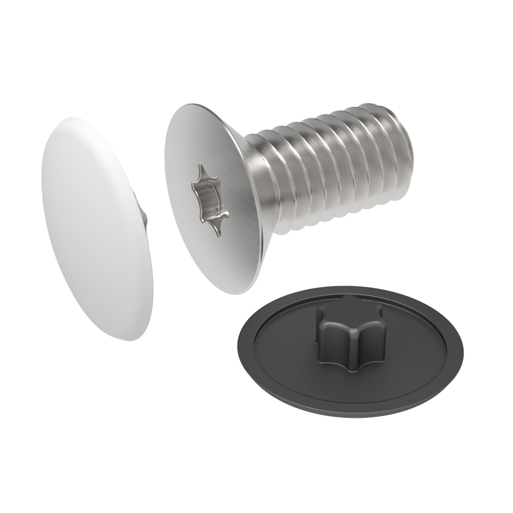 Our protective cap has been designed to be used on torx screw heads. <br>The complete LBT range is offered with the possibility of submitting the pieces to a plastic metallization process that gives them a <b>shiny metallic finish</b>. In the same way, the manufacture in RAL colors can also be requested on demand and minimum order. Consult the conditions to our commercial department.