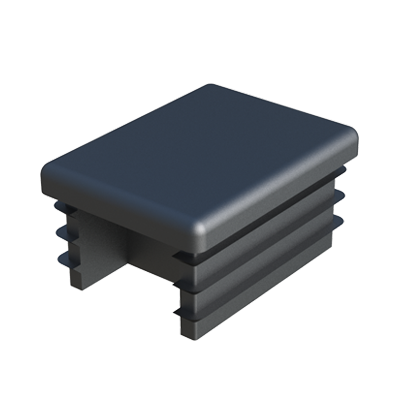 Our end fittings for rectangular tubes have been designed with <b> lateral openings </b> to accommodate the hooks for connecting the supports in modular metal racking systems. <br>
They are suitable for tubes and deep holes where there may be sharp edges and variations in shape. <br>
They can also be used as conventional end caps. <br>
They are also available for square tubes: LFAA.