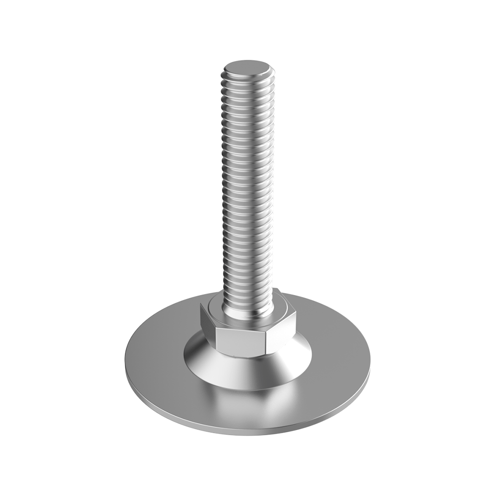 The LHVB leveling feet are manufactured in <b>(ZCS)</b> Zinc Coated Steel and feature a DIN 558-4.6-A2F <b>swivel</b> screw with a hexagonal base and a tilt range between <b>10º and 13º</b>, depending on the reference. They provide a secure joint thanks to a Torx T20 screw (max torque 3.4 Nm) that locks the base to the screw. <br>
Regarding the base, there are two options depending on the reference: without holes and with two holes that allow the foot to be <b>screwed down and firmly fixed to the floor</b> <i>(references ending in H)</i>.<br><br>
These feet support a load of approximately <b>6380 N</b>, although we always recommend keeping a safety margin. Levelers must be adjusted without load, and we do not recommend their use as gliders, but rather as static elements.<br><br>
If surface protection against potential scratches/impacts is needed, we suggest fitting the protective cap <b><a href='https://www.iscsl.es/pie-nivelador-de-acero-zincado-con-inclinacion/lkb/#'>LKB</a></b>, made of <b>(LDPE)</b> Low Density Polyethylene.<br><br>
Special configurations available upon request:<br><br>
<i>* Other lengths and thread sizes</i>.<br>
<i>* Base in <b>(SS)</b> Stainless Steel</i>.<br>
<i>* <b>Hexagonal recess</b> for Allen key on the top of the thread</i>.
