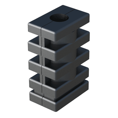 Our connector for rectangular tubes has been designed with 2 cavities for hexagonal nuts. We can supply the part without nuts, or with a nut up, or one nut down, or with the 2 nuts. Please consult us.