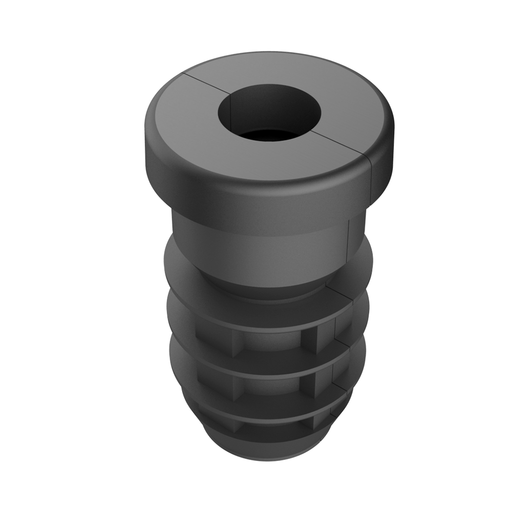 Our LJR inserts for <b>round tubes</b> are made of polyamide 6 <b>(PA6)</b>, which gives them good impact resistance. They are designed in two separable parts and have a zinc-coated steel <b>nut</b> <b>(ZCS)</b> housed inside, which allows a leveling foot or wheel to be incorporated. LJR inserts are available from <b>Ø16 to Ø80</b> tubes.<br> <br> Both the design and the axial static load of each reference are different. You can download the 3D file or the drawing to have more detailed information.<br> <br> We also offer the option of supplying the insert with a stainless steel nut <b>(SS) DIN 934</b> or with a screw with hexagonal head <b>DIN 933</b>. Consult the conditions of sale with our commercial department.<br>