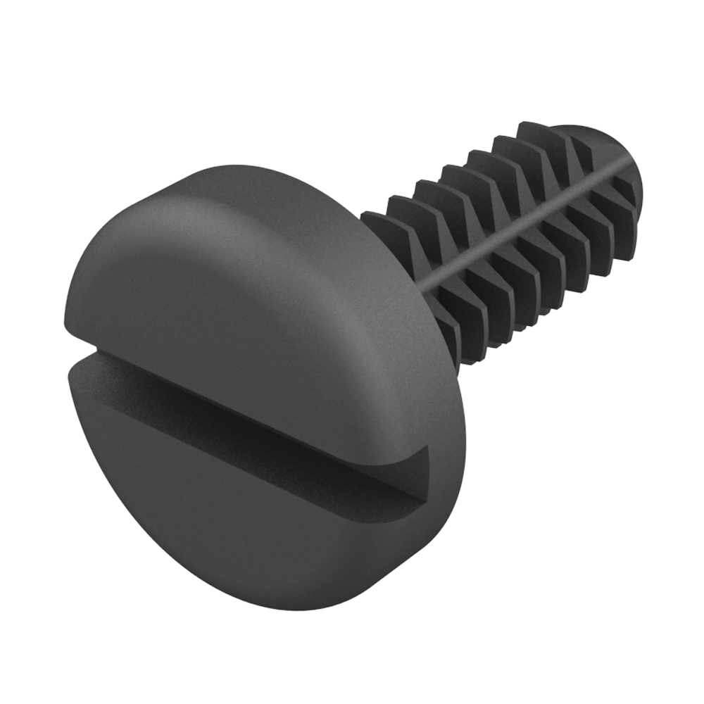 The design of this spin clip combines the advantages of a push-in type fastener with a slotted pan screw. For fast assembly, the clip can be pushed into a threaded hole, and then screwed in for a tighter fit, or screwed out for disassembly.