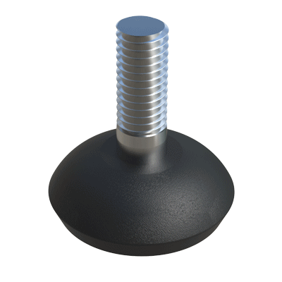 Our MFD fixed adjustable foot has a round base that is available in two possible finishes: with or without <b>chrome-plated steel decorative trim</b>.<br> The thread is made of zinc-plated steel <b>(ZCS)</b>, while the base is made of low-density polyethylene <b>(LDPE)</b> and has a <b>Phillips</b> housing that makes it easy to install and adjust the height.