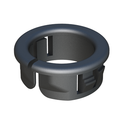 This open-close bushing is ideal to protect wires, cable tubings, and hoses from sharp, uneven drilled or punched holes in sheet metal. They are designed with multiple locks to positively snap in panels, and they can be fixed even when the cable/tubing is already mounted. The bushing provides a quick and easy installation , only with a fingertip pressure. The split design of this open-close bushing allows the bushing to be assembled around cable harnesses that have attachements larger than the inside diameter of the bushing.