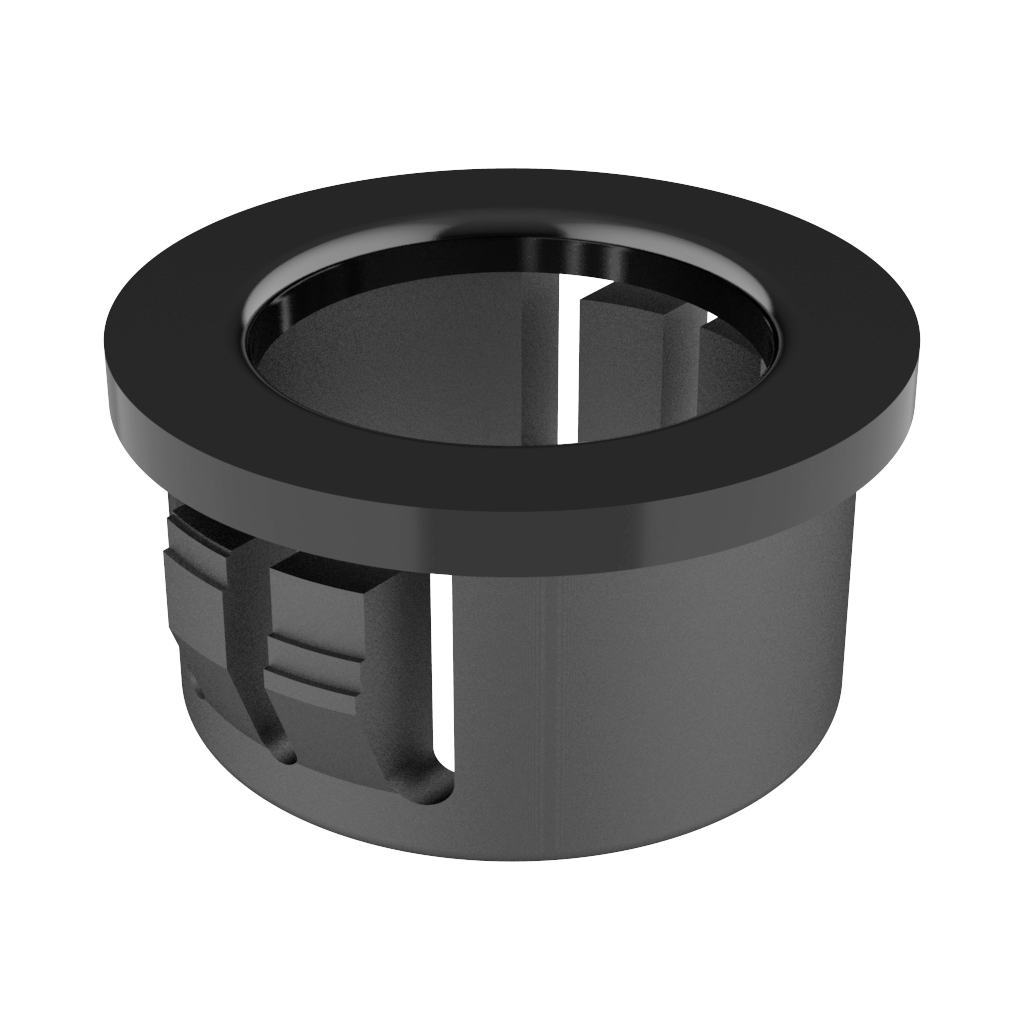 Our MP insulating bushings are used to turn rough-edged, sharp or jagged holes into smooth, clean and insulated holes. They are used in multiple <b>insulation and mechanical protection applications</b> such as electrical and telecommunications cables, pipes, hoses, ropes and utility lines. <br>
<br>
These rings have locking tabs that fit into the holes with fingertip pressure and conform to the maximum thickness of the panel until they are firmly attached to the panels. We have two different models: <b>type 1</b> has a double tab on each side and <b>type 2</b> has one tab on each side.<br>
<br>
MP insulating bushings resist a kickback force of <b>15.8kg</b> and are available in various sizes for use in holes from <b>4.7mm to 152.4mm</b> in diameter. <br>
<br>
Some references comply with the tests endorsed by UL (<i>Underwriters' Laboratories</i>) File E15331 and certified by the CSA (<i>Canadian Standards Association</i>) File 8919. <br>
<br>
They are made of <b>Nylon</b>(PA66) and available in <b>Black / White</b>. They can be supplied in other colors; To consult the minimum order required for special colors, contact our sales office.