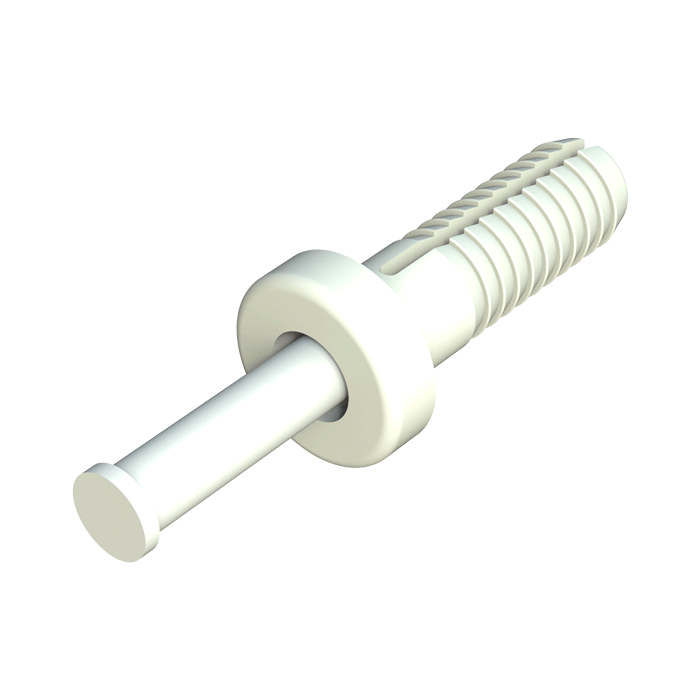 This two-piece anchor rivet provides a versatile and vibration-resistant fastener. These blind fasteners are designed for solid or hollow materials including wood, concrete, plaster, metal, plastic, tile block or mortar. The installation is fast, the rivet has to be inserted in predrilled hole and tapped with a hammer. The drive pin expands and seats the rivet securely in place. The impact modified nylon anchor body provides high thermal, electrical, corrosion and vibration resistance. This rivet is ideal for applications that require a positive and durable fastener. The references with a zinc plated steel drive pin offer an outstanding resistance.