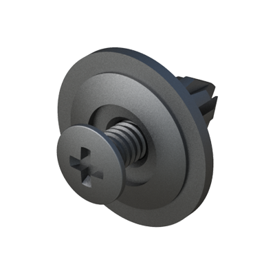 This two-piece reusable phillips screw rivet is designed to fasten larger components or small assemblies to their mating panels. Pressing or tapping the screw through the body creates a secure insulated connection. It may be removed with a phillips screw driver and thus the screw rivet can be re-used.