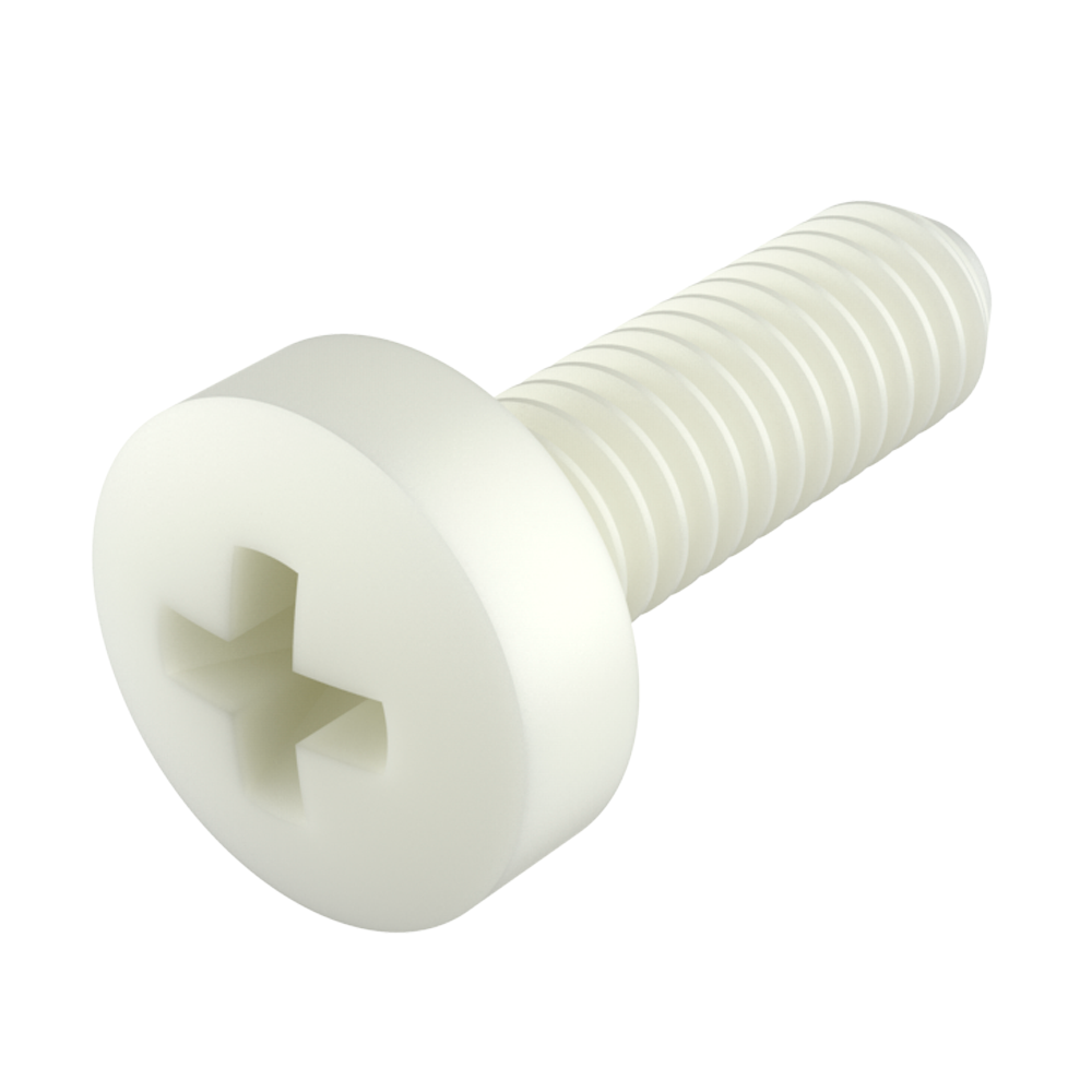 Our nylon fillister phillips head screws (DIN 7985 screws) provide excellent resistance against chemicals (see table of properties). It is a material with a high level of dielectric strength, it does not rust and prevents damage due to breaking strength during mechanical stress.