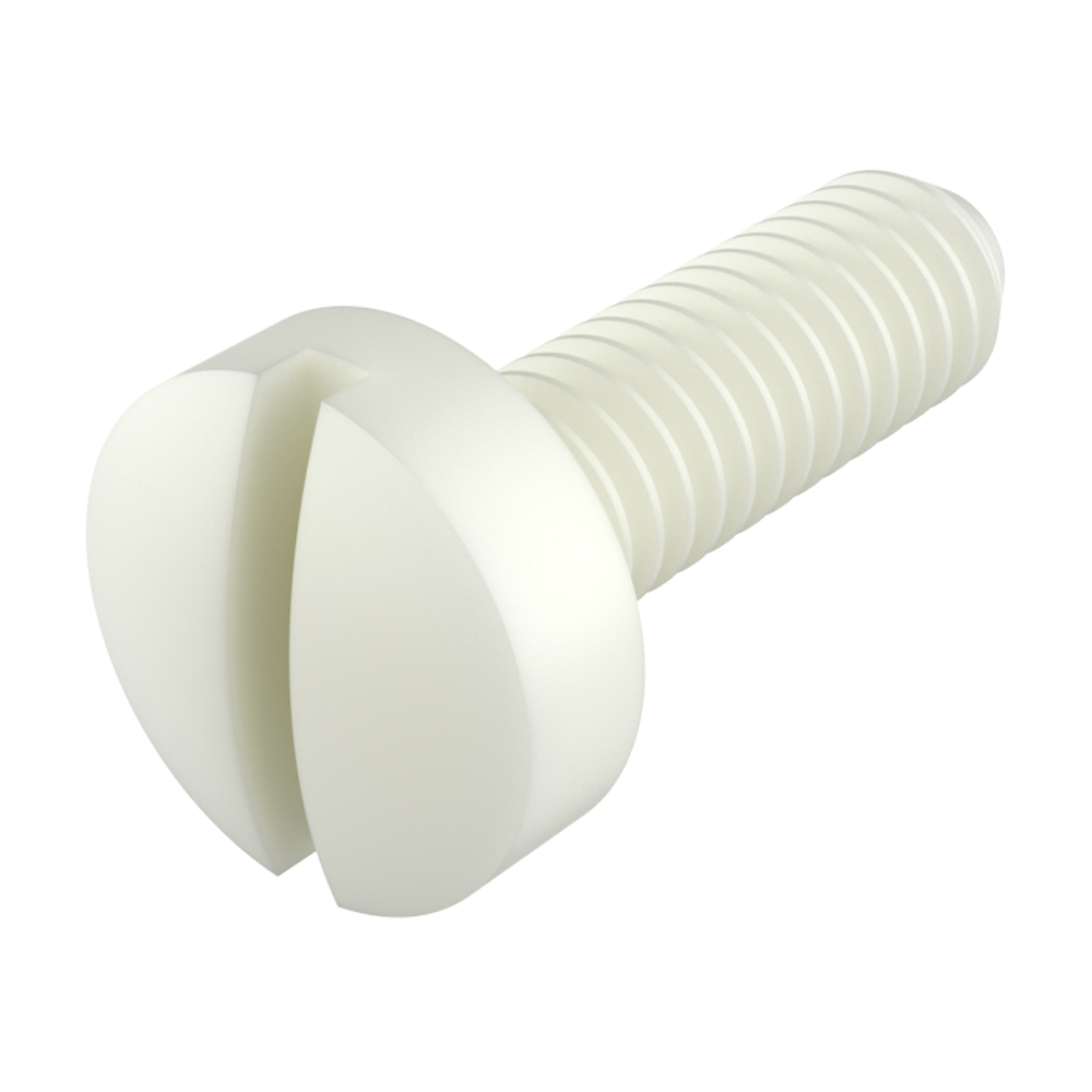 Our MTCAR metric thread screws with <b>fillister slotted head</b>, similar to <b>DIN 85 / ISO 1580</b>, are manufactured in various <b>engineered materials</b> that favor properties such as chemical, mechanical, oxidation resistance, etc.<br><br>
These panned screws are available in <b>PA66</b> (Polyamide 66 “Nylon”), <b>PP</b> (Polypropylene), <b>POM</b> (Acetal Resin), <b>PVDF</b> (Polyvinylidene Fluoride), <b>PEEK</b> (Polyetheretherketone) and <b>PAGF</b> (Polyamide with the possibility of up to 50% fiberglass).<br><br>
<i>The measurements of M2 and M2.5 are supplied only in PA66.</i><br>