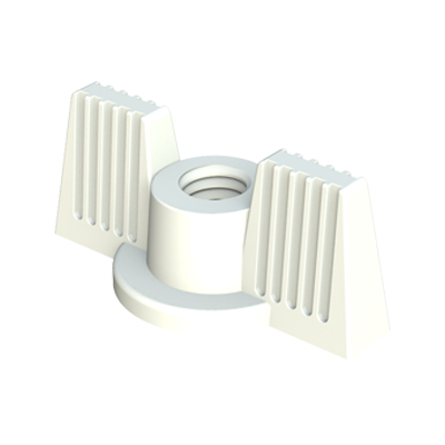 Our MTMD <b>wing nuts</b> with metric through thread, manufactured in <b>PA66</b> (Polyamide 66 “Nylon”), offer excellent resistance to chemicals (see technical sheet), a high level of dielectric strength, they do not oxidize and prevent damage caused by overvoltage. <br><br>
These wing nuts are available in a <b>self-locking</b> variant.