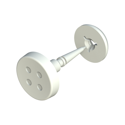 This two-piece snap tack consists of a male acetal (POM) tack and a female PA66 UL94V2 button retainer. The snap tack can be used as an emergency button, no sewing expertise, thread or needle is required. The fastener has a sharp point for piercing soft materials that will not require a pre-punched hole. It is easily assembled by pushing the tack through the front of the soft material and pushing the retainer to the second detent (no tool required). After assembly simply break off the pointed end and the remaining end will be shielded by the retainer.
