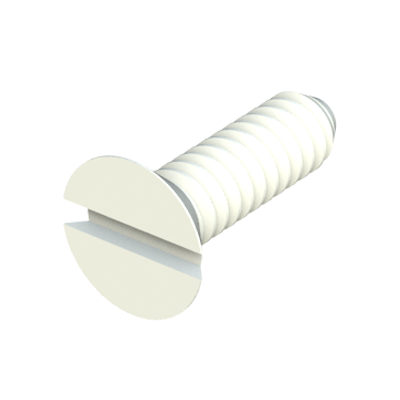 Our nylon 82º flat head (countersunk head) screws provide excellent resistance against chemicals (see table of properties). It is a material with a high level of dielectric strength, it does not rust and prevents damage due to breaking strength during mechanical stress. Our flat head screws in polycarbonate are transparent.