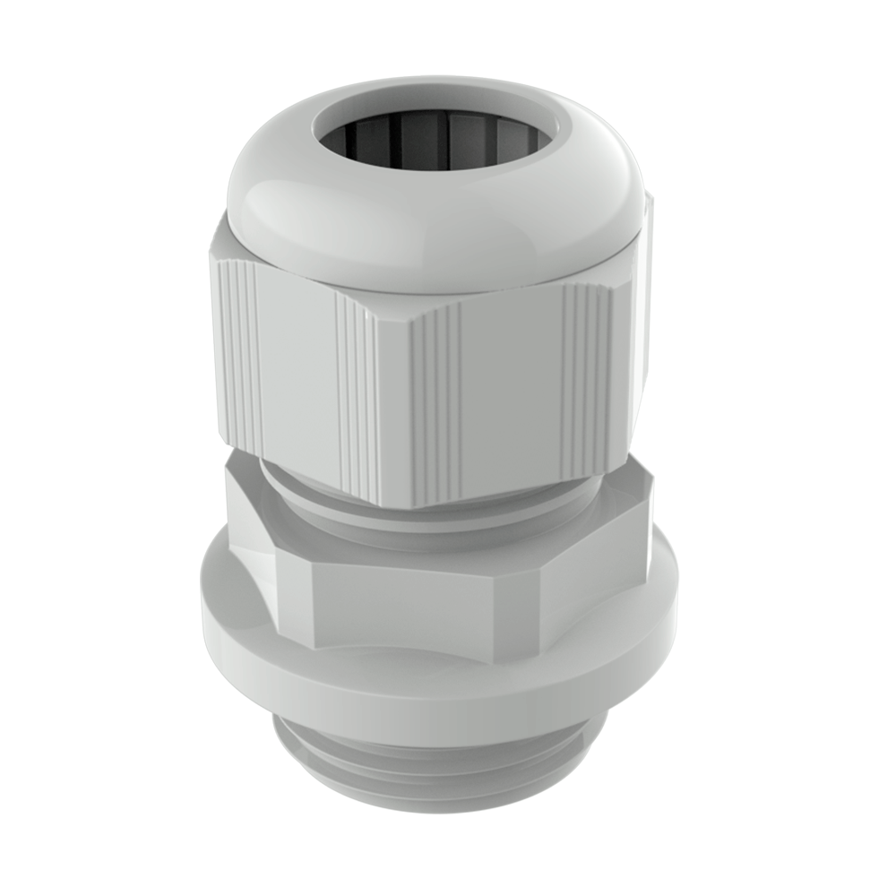 The <b>PRPRO</b> cable gland, featuring a <b>laminar tightening system</b> and manufactured in compliance with <b>DIN EN 62444 / 50262 / 60423</b>, includes a <b>widened base with an O-ring groove</b>, ensuring optimal sealing even on irregular surfaces.
<br>
When installed, the <b>entire base makes contact with the surface</b>, and the O-ring compresses against it, providing a <b>strong fixation and extremely high sealing performance</b> (up to <b>IP69</b>).
Additionally, the base shape allows for precise installation even in holes with slight dimensional deviations from the thread. <br>Made from Polyamide 6 <b>(PA6)</b> and featuring an internal seal and O-ring made of Chloroprene (CR), it is available in the following colours: <b>RAL 7035</b> (Light Grey), <b>RAL 7001</b> (Dark Grey), <b>RAL 9005</b> (Black). <i>All colours are <b>UV resistant</b> (classified <b>F1 according to UL 746C</b>).</i><br><br>
<b>Technical specifications:</b>
<li>Operating temperature: <b>-40 °C to +100 °C</b> (peaks from -60 °C to +150 °C)</li> <li>Protection rating: <b>IP66 / IP68 (up to 10 bar) / IP69 / Type 4X</b></li> <li>Flammability: <b>UL94-V0</b> (flame retardant and self-extinguishing)</li><br>
<b>Standards and certifications:</b>
VDE (EN 62444) / UL (UL 514B, UL 746C) / CSA
<br><i>Some regulations may not apply to all sizes. Please contact our sales office.</i>
<br><br>
<b>Optional:</b> also available with <b>O-ring and inner seal in NBR</b>, a material especially resistant to oils.