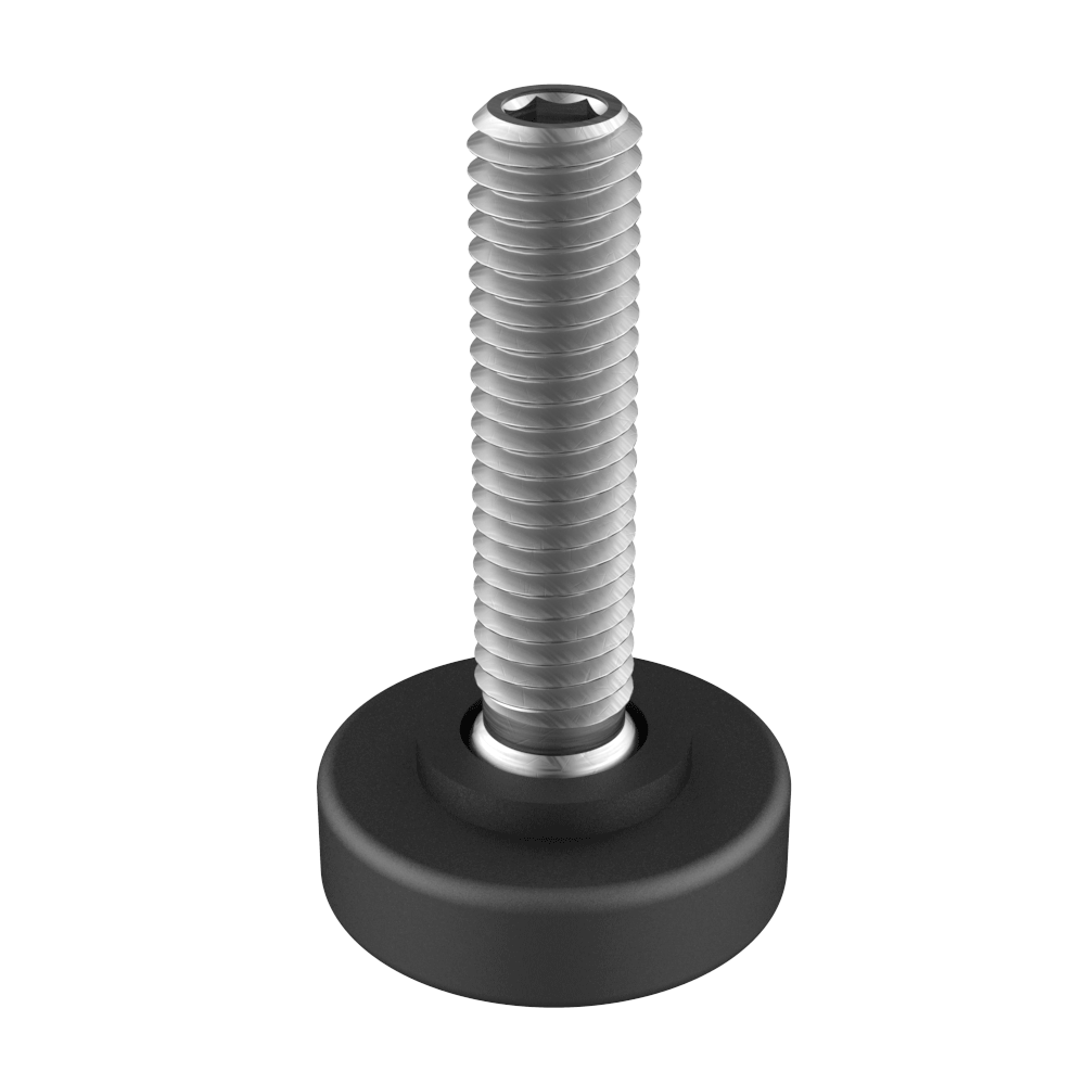 The SAX leveling foot with ball joint achieves a maximum inclination of 30º. The stud has a <b>housing for Allen key</b> which facilitates its accessibility and tights / levels when it is not possible to do it by the bottom of the base.