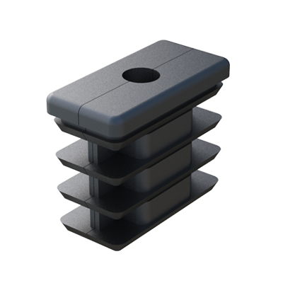 Our rectangular tube insert for rectangular tubes has 2 cavities inside. It permits to adapt an axe (a wheel for example). The 2 cavities are designed to insert hexagonal nuts. We offer the part without nuts, with one nut up, with one nut down, or, if you prefer, with 2 nuts.
