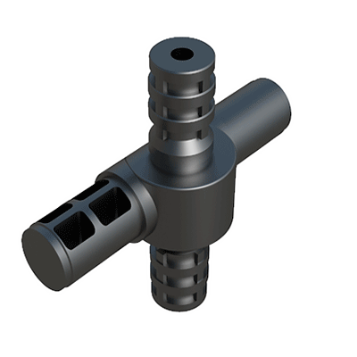 Our hinge 4-way connector has been designed for round tubes. It has an angle which goes from 45º to 200º. If you want this part with 3 ways: SROY, or with 2 ways: SROBL.