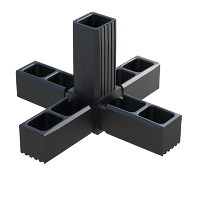 Our 5-way connector has been designed for square tubes.