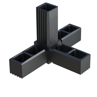 Our 3-way connector has been designed in order to connect square tubes.
