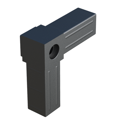 Our elbow connector has been designed for square tubes. It is supplied without internal metal core.