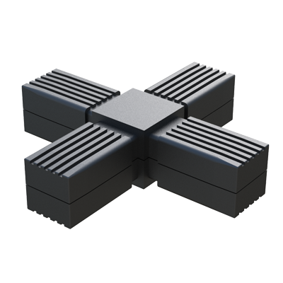 Our 4-way connector has been designed in order to connect square tubes. It is supplied without internal metal core or with the internal core in steel, stainless steel or in zinc coated steel.