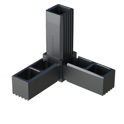 Our 3-way connector has been designed  in order to connect square tubes. It is supplied without internal metal core.